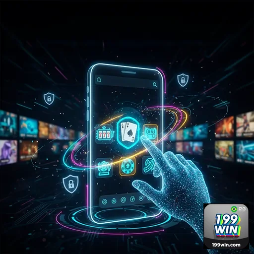 Imagem promocional do aplicativo 199win no site 199win, mostrando funcionalidades de apostas e resultados de apostas esp